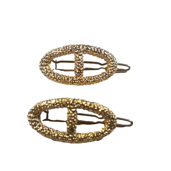 Hair Barrette Clips Gold Tone Matching Pair - Picture 1 of 6